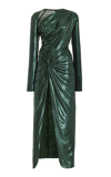 LAPOINTE DRAPED COATED-JERSEY MIDI DRESS