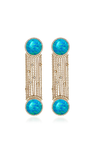 Nevernot Ready 2 Discover 18k Yellow Gold Opal Earrings In Blue Opals And Diamonds