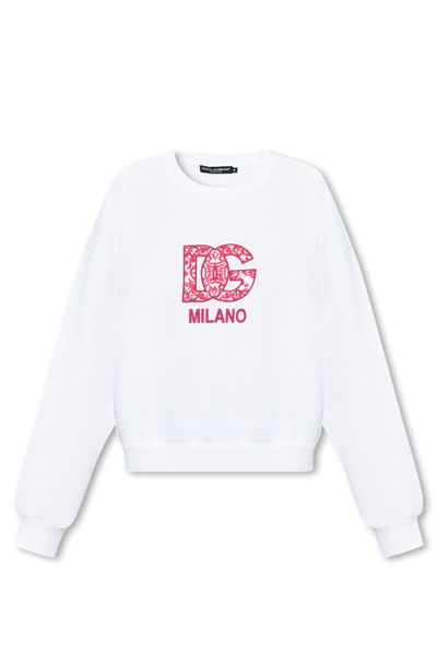 Dolce & Gabbana Embroidered Tile-print Logo Sweatshirt In White