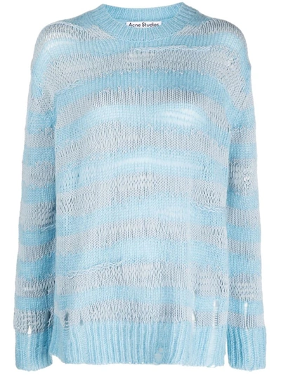 Acne Studios Distressed Striped Sweater In Sky Blue/powder Blue