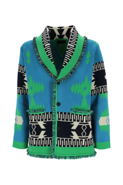 Alanui Icon Jacquard Cashmere Knit Cardigan In Blue