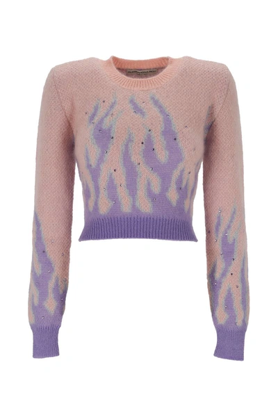 Alessandra Rich Light Pink Flame Jacquard Knitted Jumper With Hotfix In Mohair Blend Woman In Multi