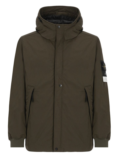 Stone Island Logo Patch Hooded Jacket In Green