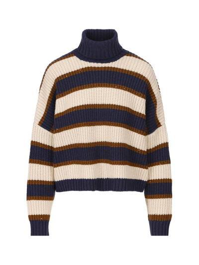Brunello Cucinelli Striped Turtleneck Knitted Jumper In Multi