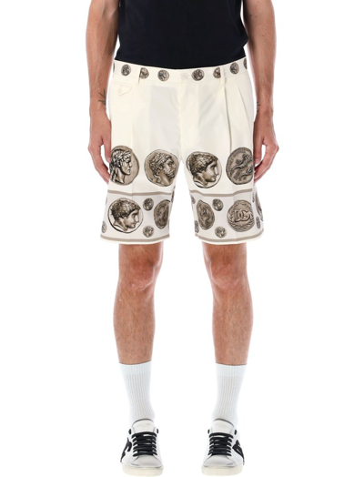 Dolce & Gabbana Coin-print Tailored Shorts In Neutrals