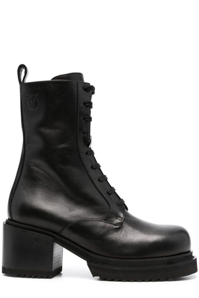 Pinko 70mm Leather Combat Boots In Black