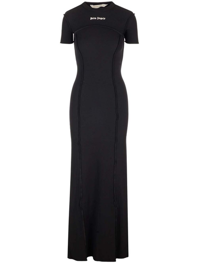 Palm Angels Logo Embroidered Open Back Maxi Dress In Black