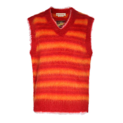 Marni Brushed-mohair Striped Vest In Red