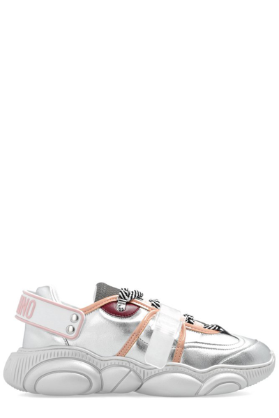 Moschino Panelled Low-top Sneakers In Silver