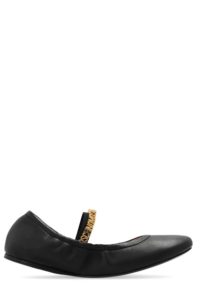 Moschino Logo-lettering Satin Ballerina Shoes In Black