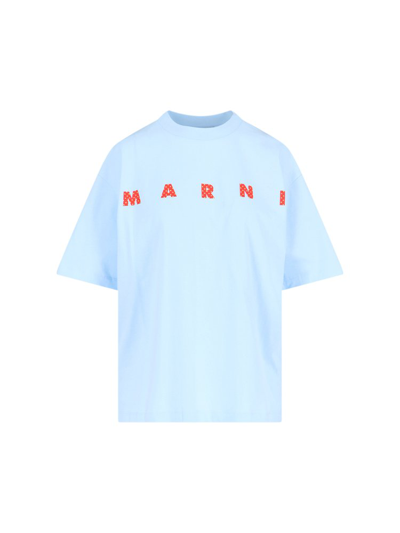 Marni Logo Printed Crewneck T In Blue