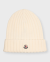 MONCLER RIBBED WOOL BEANIE WITH LOGO PATCH