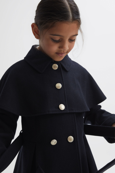 Reiss Kids' Rose - Navy Senior Wool Shoulder Cape Coat, Uk 9-10 Yrs