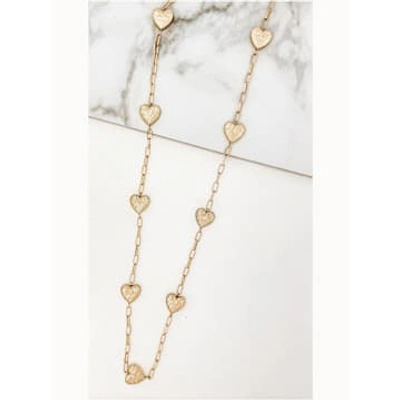 Envy Long Gold Necklace With Hammered Hearts