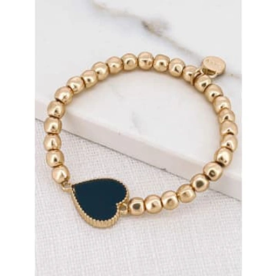 Envy Gold Beaded Bracelet With Black Heart