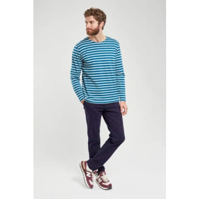 Armor-lux Bleu Glacial And Nature 59654 Breton Striped Long Sleeved T Shirt In Blue