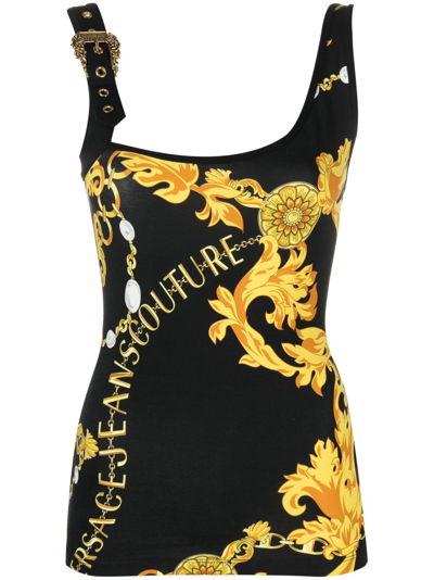 Versace Jeans Couture Logo-print Buckle-detail Top In Black