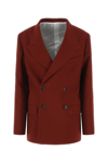 Quira Padded Shoulders Structured Wool Blazer In Burgundy