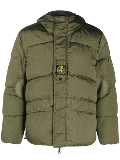 Stone Island Reversible Hooded Down Jacket In Green