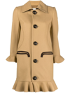 Dsquared2 Ruffle-trim Single-breasted Coat In Beige