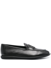 Giorgio Armani Official Store Vintage Nappa Leather Loafers With Embroidered Logo In Green