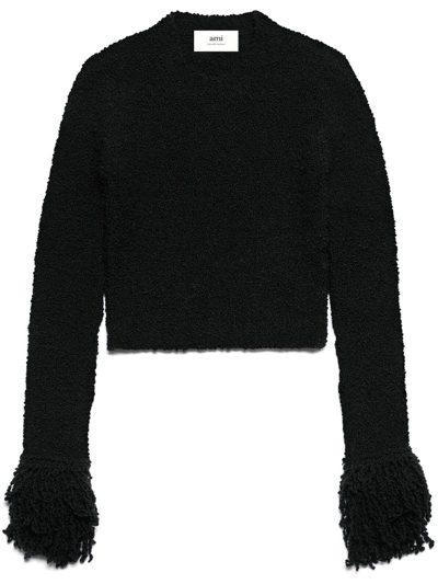 Ami Alexandre Mattiussi Fringed-trim Cropped Jumper In Black