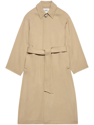Ami Alexandre Mattiussi Single-breasted Belted Trench Coat In Neutrals