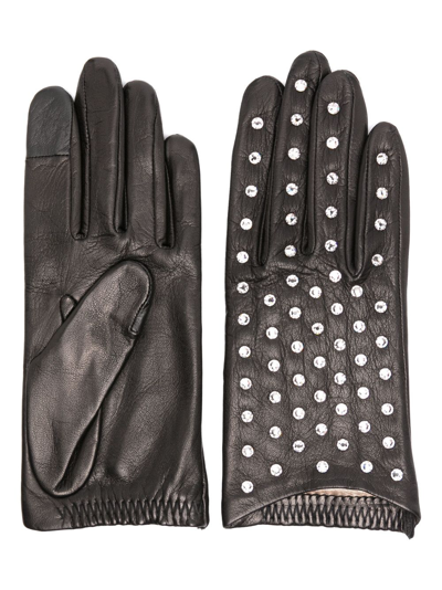 Agnelle Kate Strass Leather Gloves In Black