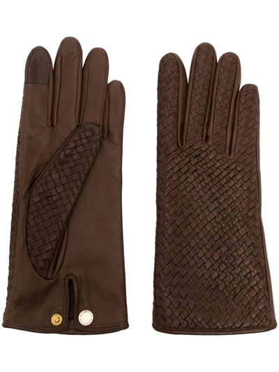 Agnelle Chloe Interwoven Leather Gloves In Brown