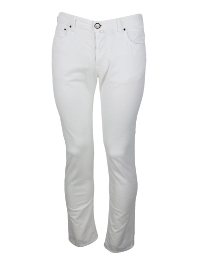 Jacob Cohen Bard J688 Trousers In Luxury Edition In Soft Rock Corduroy With 5 Pockets With Closure Buttons And S In White