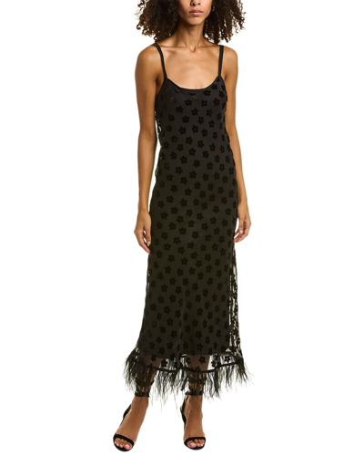 Wayf Feather Trim Slip Dress In Black