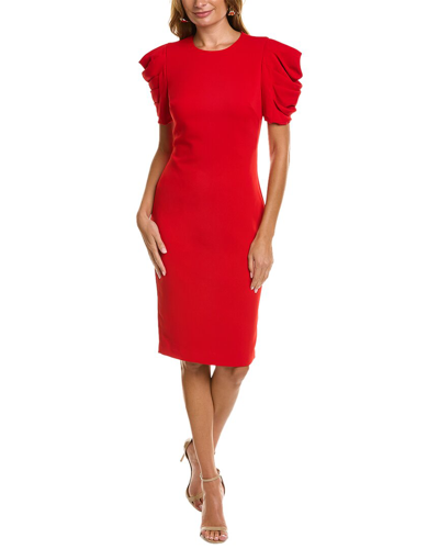 Badgley Mischka Pleated Drape Sleeve Sheath Dress In Red