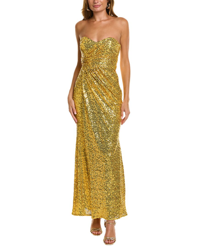 Badgley Mischka Sequined Strapless Gown In Yellow