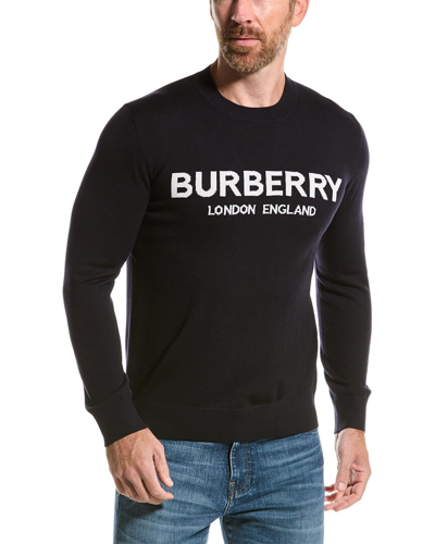 Burberry Logo Intarsia Knit Jumper In Blue