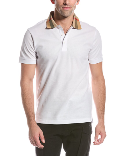Burberry Check-collar White Polo Shirt With Three-button Placket