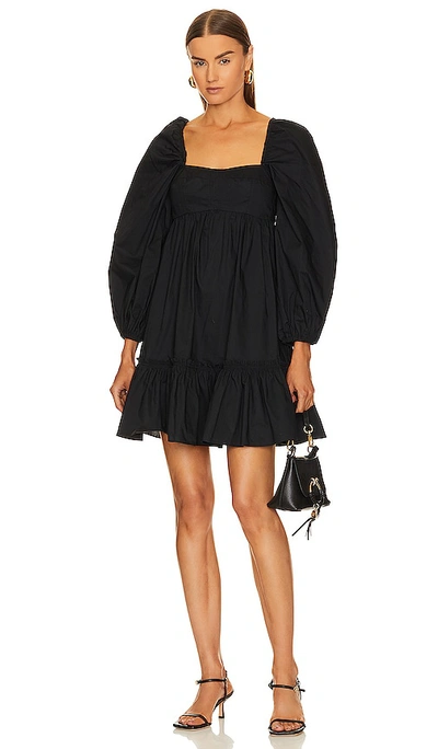 Ulla Johnson Alita Puff-sleeve Poplin Mini Dress In Noir