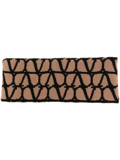 Valentino Vlogo Cashmere Scarf In Brown