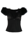 DSQUARED2 GOTH FEATHER-TRIM BUSTIER TOP