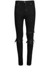 Amiri Mx1 Leather-trimmed Distressed Skinny Jeans In Schwarz