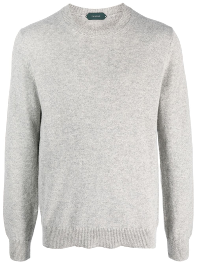 Zanone Ribbed-knit Wool Sweater In Light Grey Colour