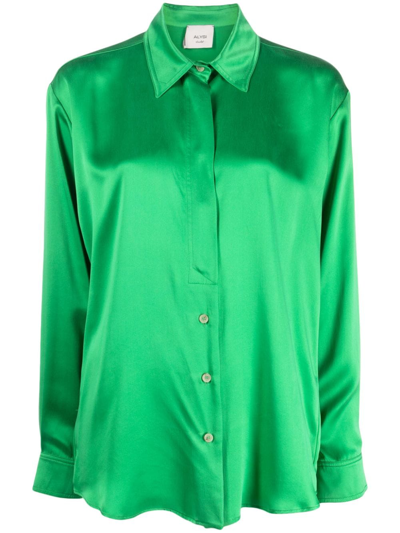 Alysi Silk Long-sleeve Shirt In Grün