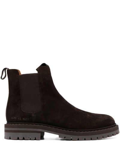 Common Projects Serial-number Suede Chelsea Boots In Dark Brown