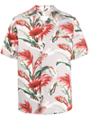Maison Margiela Linen Blend Short Sleeved Shirt With Floral Print In Grey