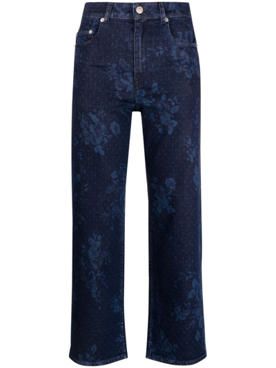 Erdem Floral-jacquard Cropped Jeans In Blue