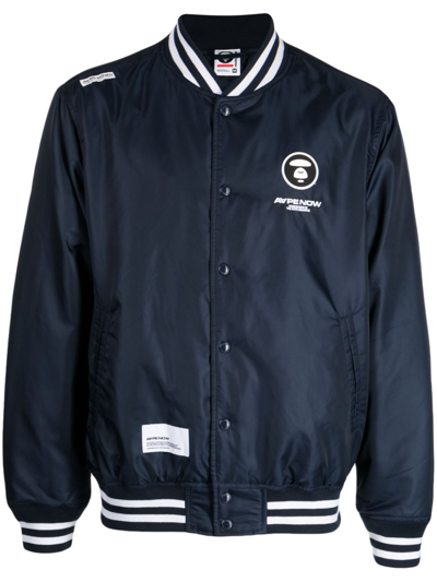 A Bathing Ape Bomberjacke Mit Baseball-kragen In Blue