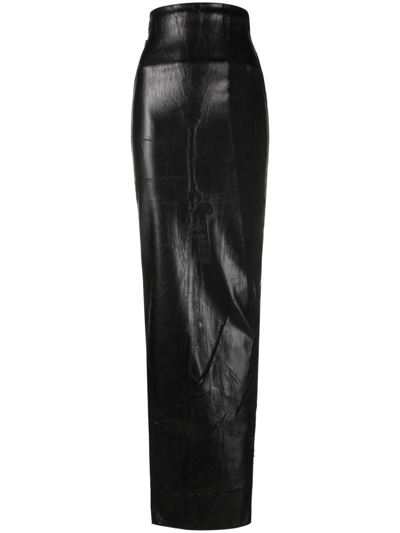 Rick Owens Coated Denim Maxi Skirt In Green