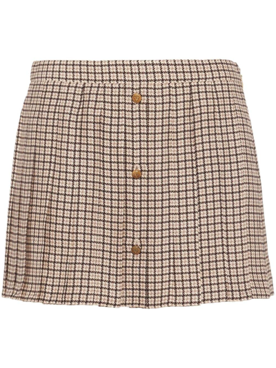 Prada Houndstooth Silk Miniskirt In Brown