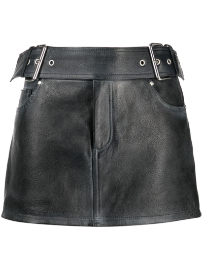 Blumarine Black Belted Leather Miniskirt In N0990 Nero