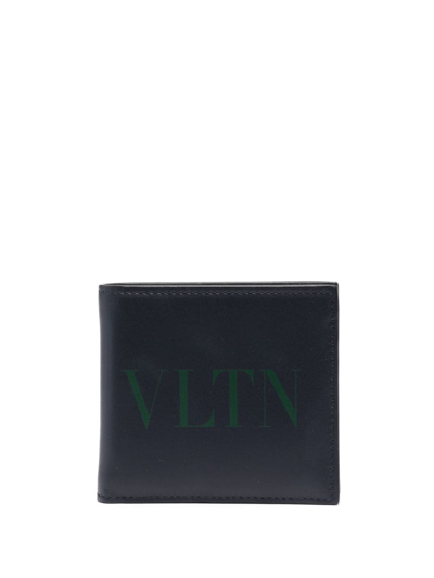 Valentino Garavani Vltn Leather Bifold Wallet In Blau