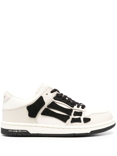 Amiri Skel Panelled Leather Low-top Trainers In White,black